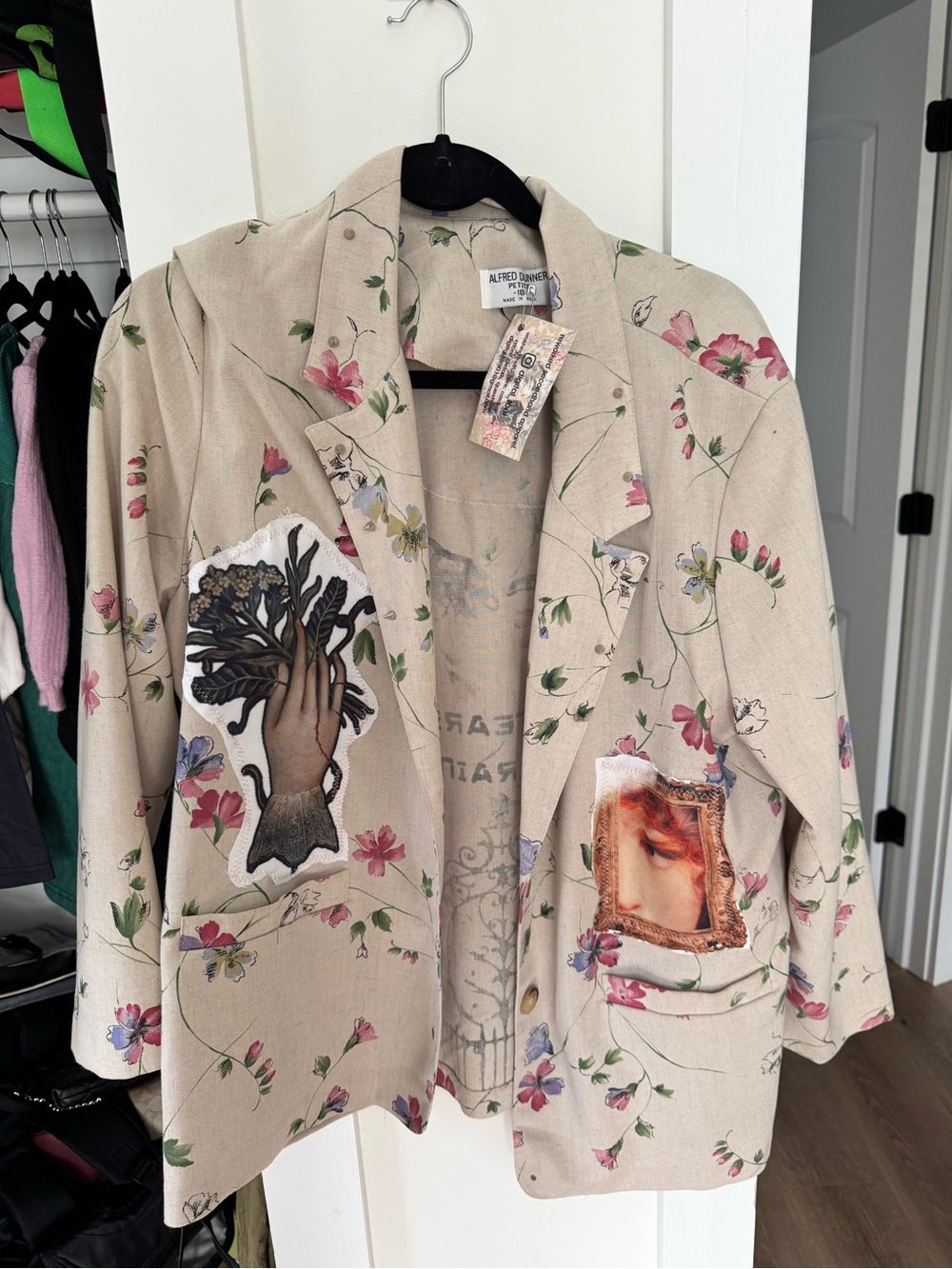 Handmade Vintage Alfred Dunner Beige Floral Patchwork Blazer